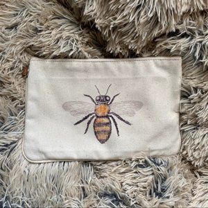 Thirty-one Statement Canvas Zip-Top Pouch, Natural with Bee design - NIB